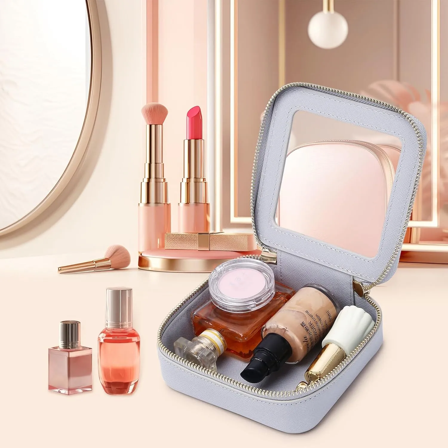Small Makeup Bag Mini Clear Cosmetic Makeup Case & Toiletry Bag with Zipper Women's Purse Organizer & Car Essentials (Gray, MINI),