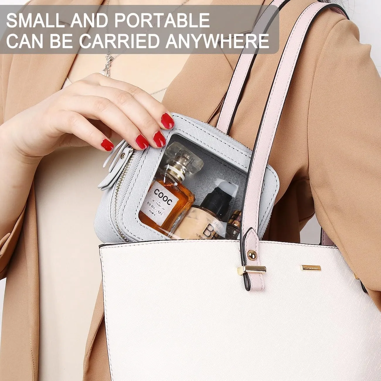 Small Makeup Bag Mini Clear Cosmetic Makeup Case & Toiletry Bag with Zipper Women's Purse Organizer & Car Essentials (Gray, MINI),