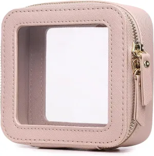 Small Makeup Bag Mini Clear Cosmetic Makeup Case & Toiletry Bag with Zipper Women's Purse Organizer & Car Essentials (Pink, MINI-1)