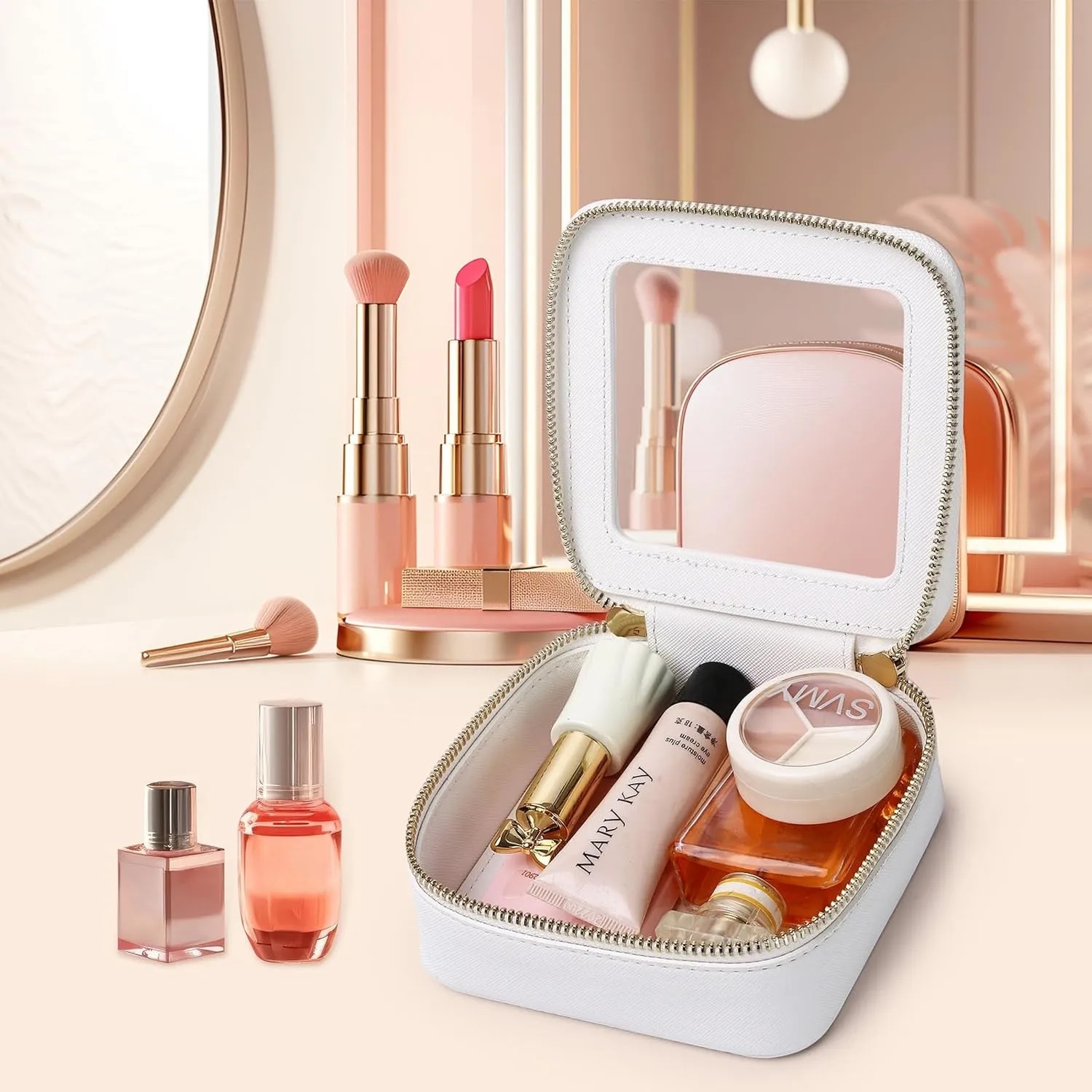 Small Makeup Bag Mini Clear Cosmetic Makeup Case & Toiletry Bag with Zipper Women's Purse Organizer & Car Essentials (White, MINI)