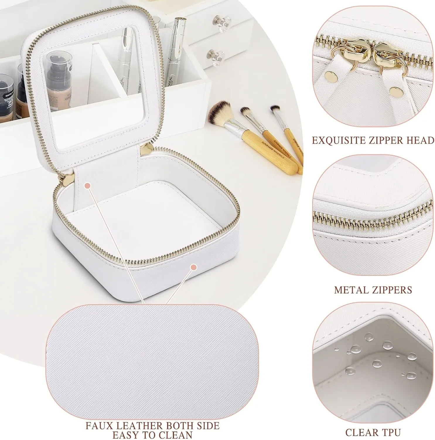Small Makeup Bag Mini Clear Cosmetic Makeup Case & Toiletry Bag with Zipper Women's Purse Organizer & Car Essentials (White, MINI)