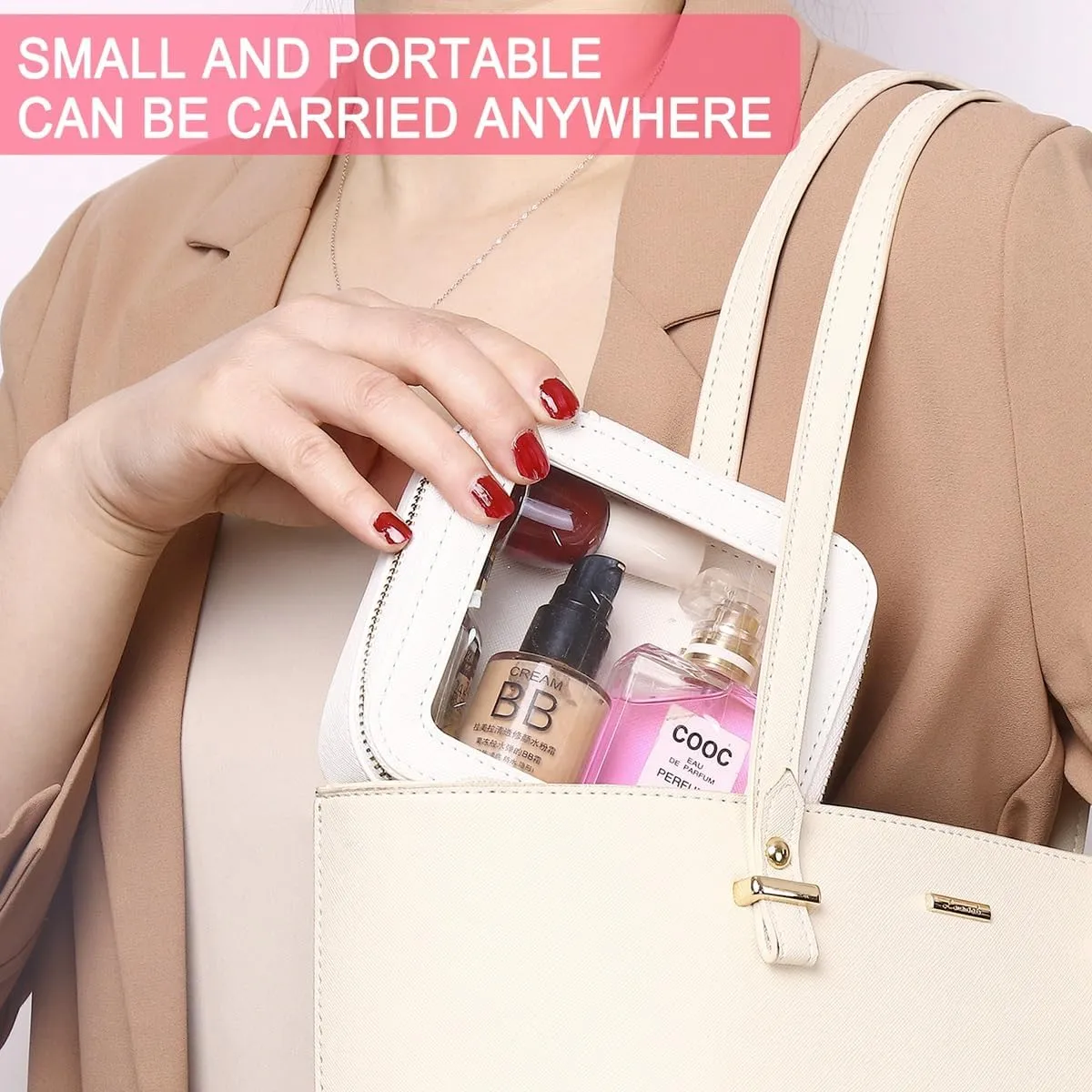 Small Makeup Bag Mini Clear Cosmetic Makeup Case & Toiletry Bag with Zipper Women's Purse Organizer & Car Essentials (White, MINI)