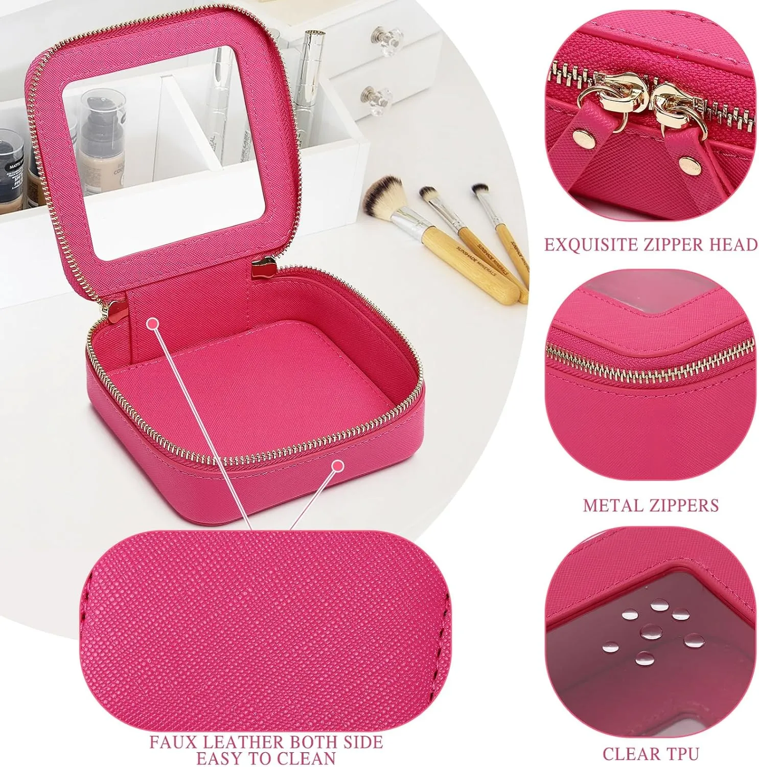Small Makeup Bag Mini Clear Cosmetic Makeup Case & Toiletry Bag with Zipper Women's Purse Organizer & Car Essentials (X/Fuxia, MINI),