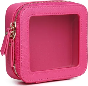 Small Makeup Bag Mini Clear Cosmetic Makeup Case & Toiletry Bag with Zipper Women's Purse Organizer & Car Essentials (X/Fuxia, MINI),