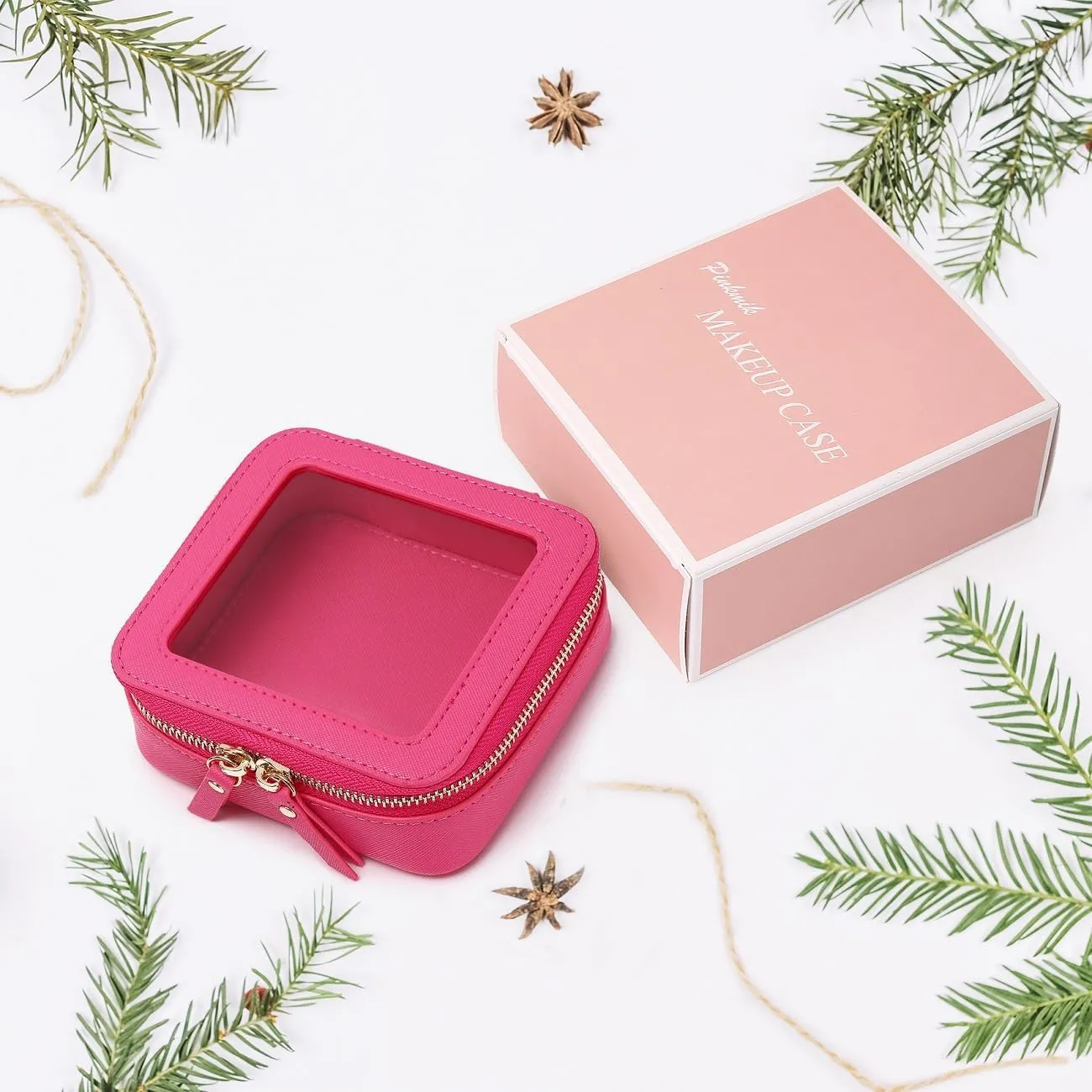 Small Makeup Bag Mini Clear Cosmetic Makeup Case & Toiletry Bag with Zipper Women's Purse Organizer & Car Essentials (X/Fuxia, MINI),