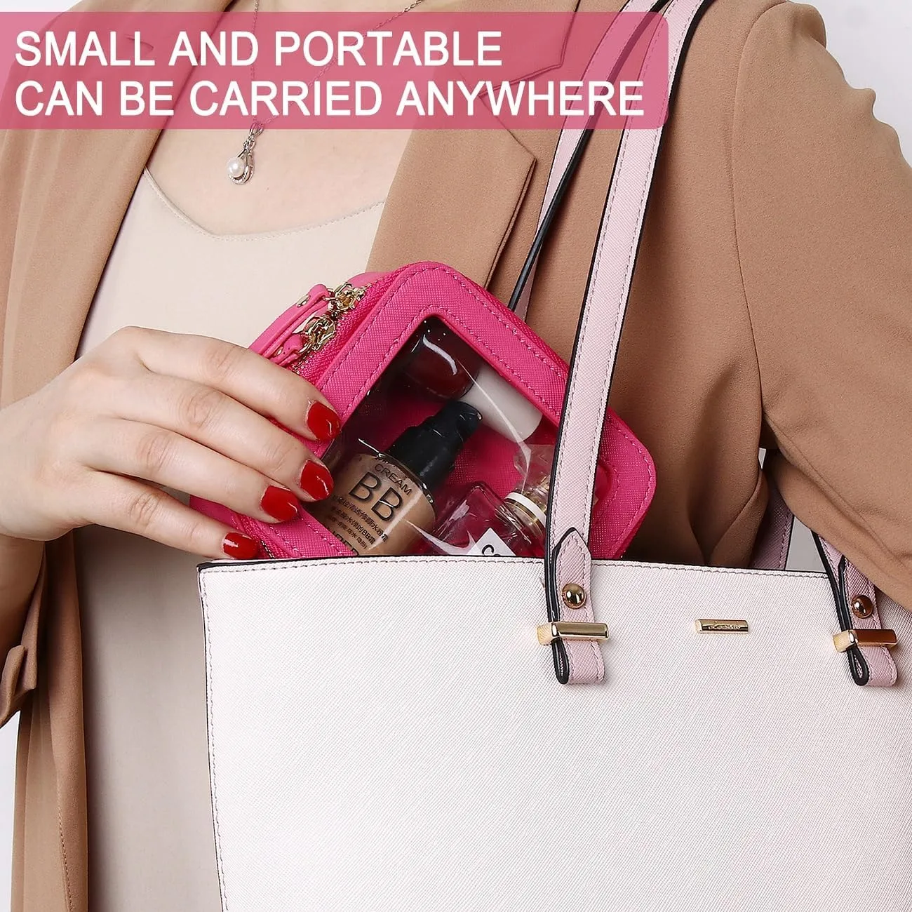 Small Makeup Bag Mini Clear Cosmetic Makeup Case & Toiletry Bag with Zipper Women's Purse Organizer & Car Essentials (X/Fuxia, MINI),