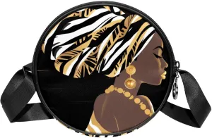 Small Round Crossbody Bags Shoulder Handbags, African Woman Portrait Pattern Art