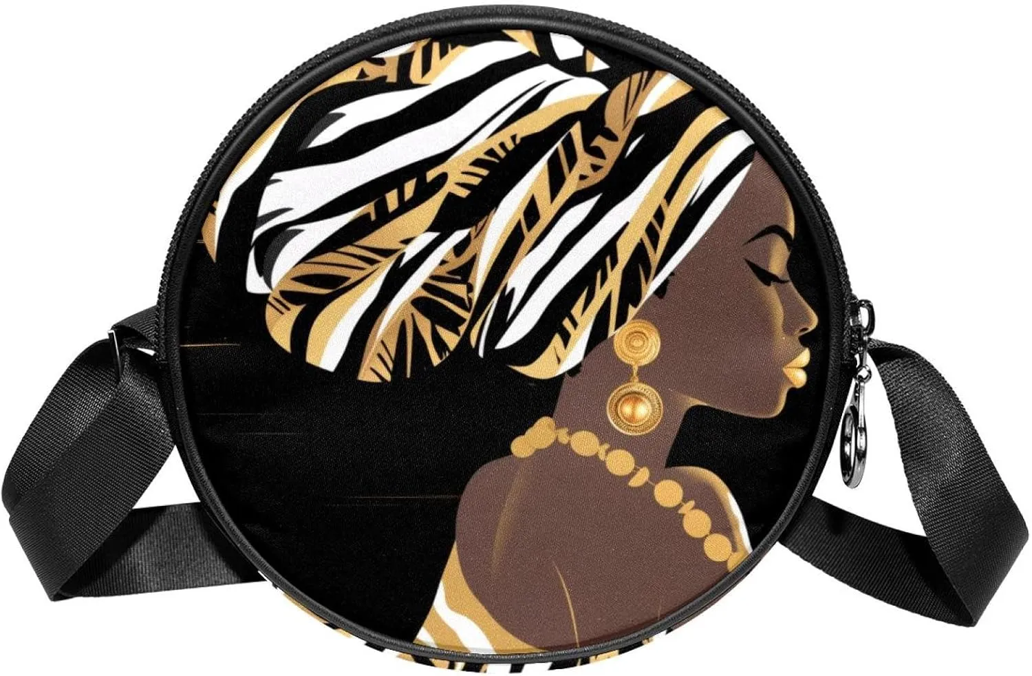 Small Round Crossbody Bags Shoulder Handbags, African Woman Portrait Pattern Art