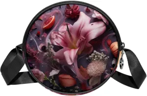 Small Round Crossbody Bags Shoulder Handbags, Floral Botany Pattern