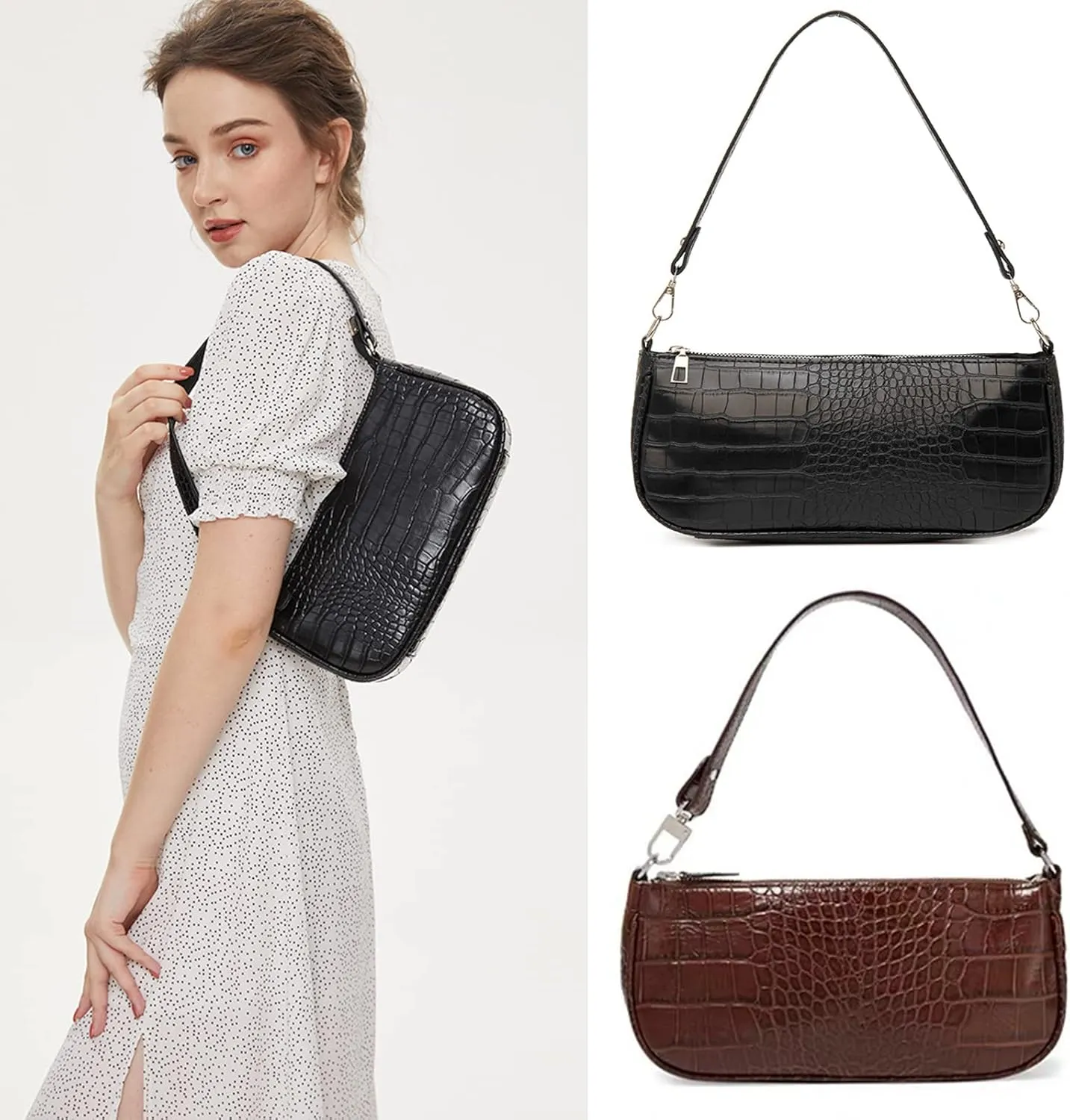 Small Shoulder Bags for Women Retro Classic Tote Purse Handbag Crocodile Pattern Clutch