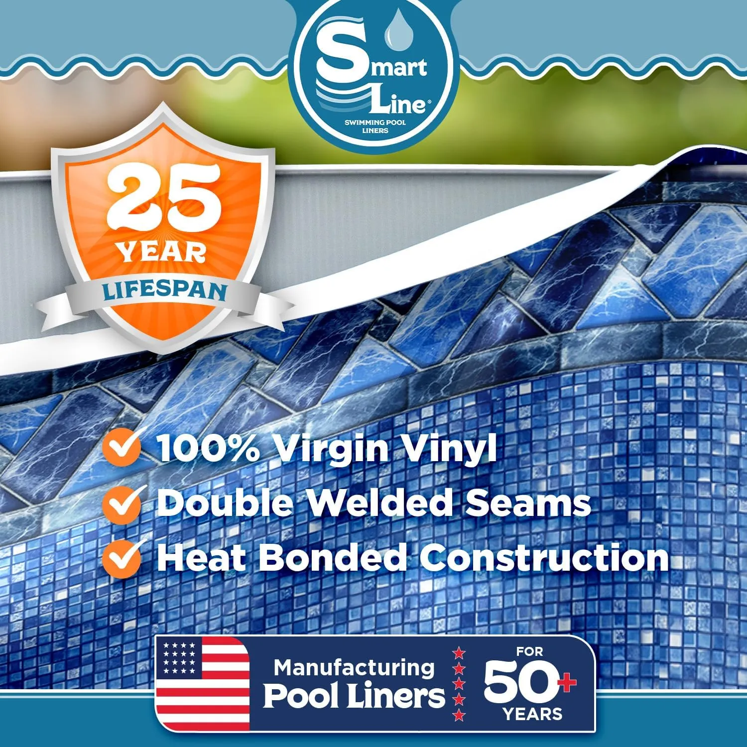 SmartLine 15 ft x 24 ft Oval Swimming Pool Liner | Stone Harbor | Unibead Style | 48 Inch Wall Height | 25 Gauge Vinyl | for Steel Sided Above Ground Pools | Gasket Kit Included