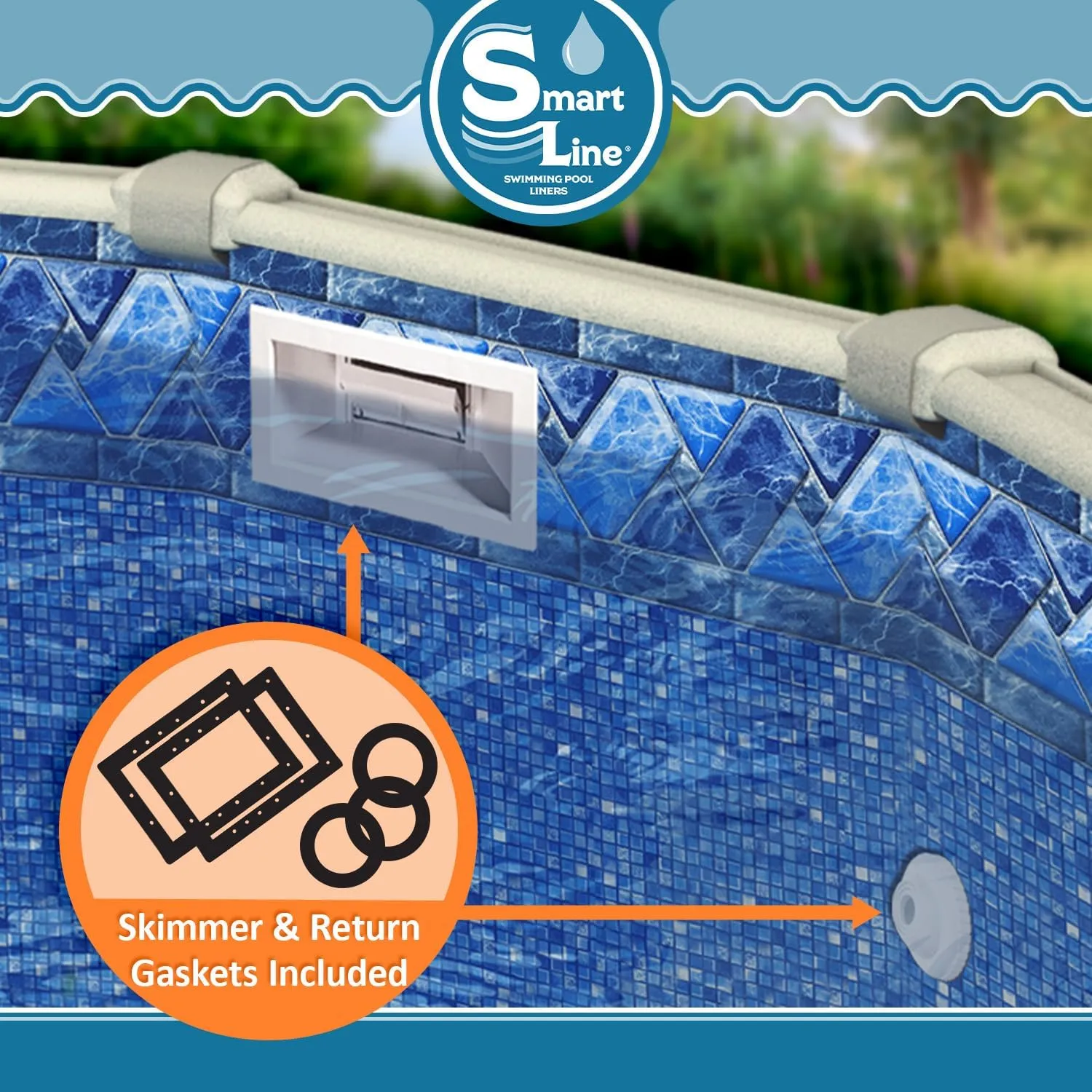 SmartLine 15 ft x 24 ft Oval Swimming Pool Liner | Stone Harbor | Unibead Style | 48 Inch Wall Height | 25 Gauge Vinyl | for Steel Sided Above Ground Pools | Gasket Kit Included