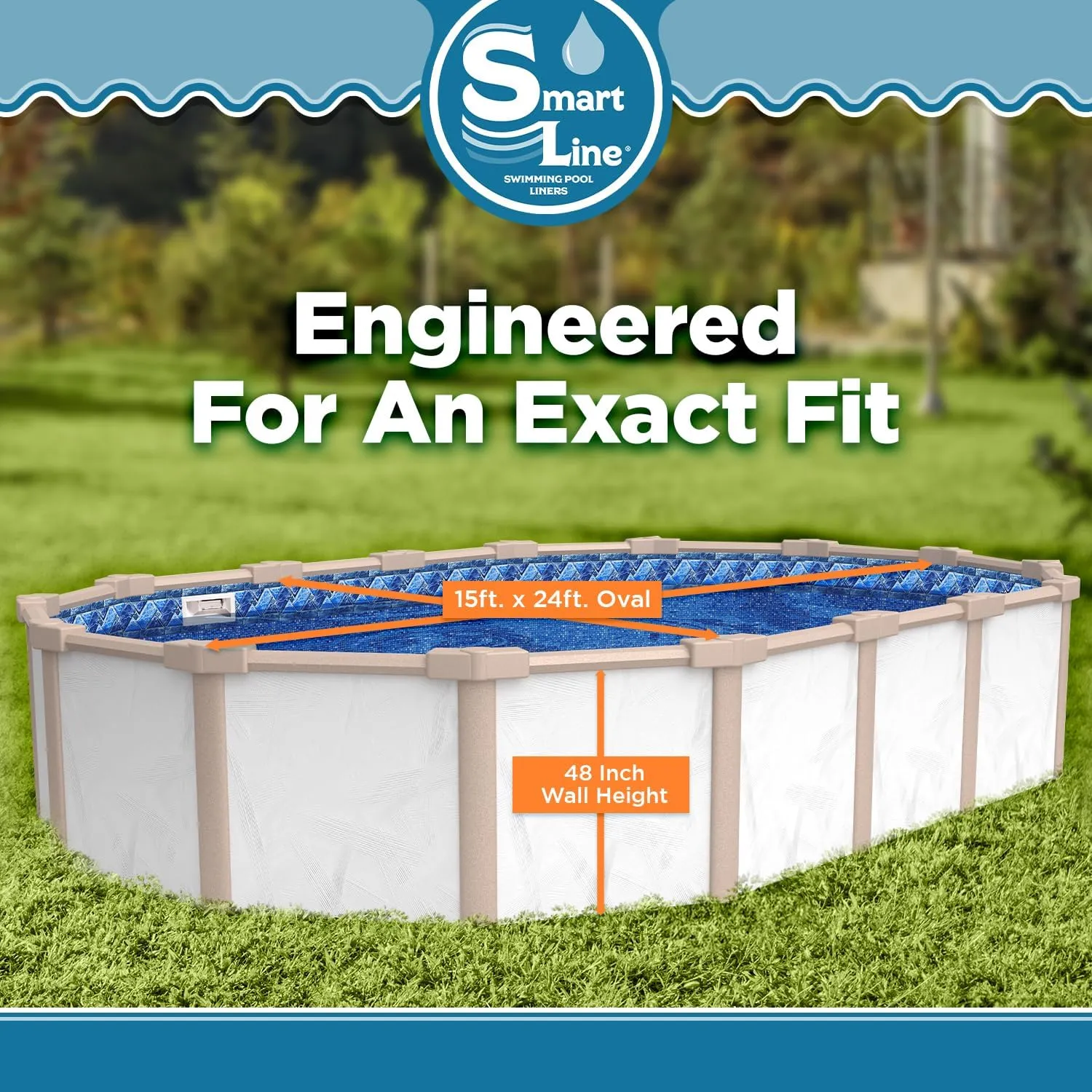 SmartLine 15 ft x 24 ft Oval Swimming Pool Liner | Stone Harbor | Unibead Style | 48 Inch Wall Height | 25 Gauge Vinyl | for Steel Sided Above Ground Pools | Gasket Kit Included