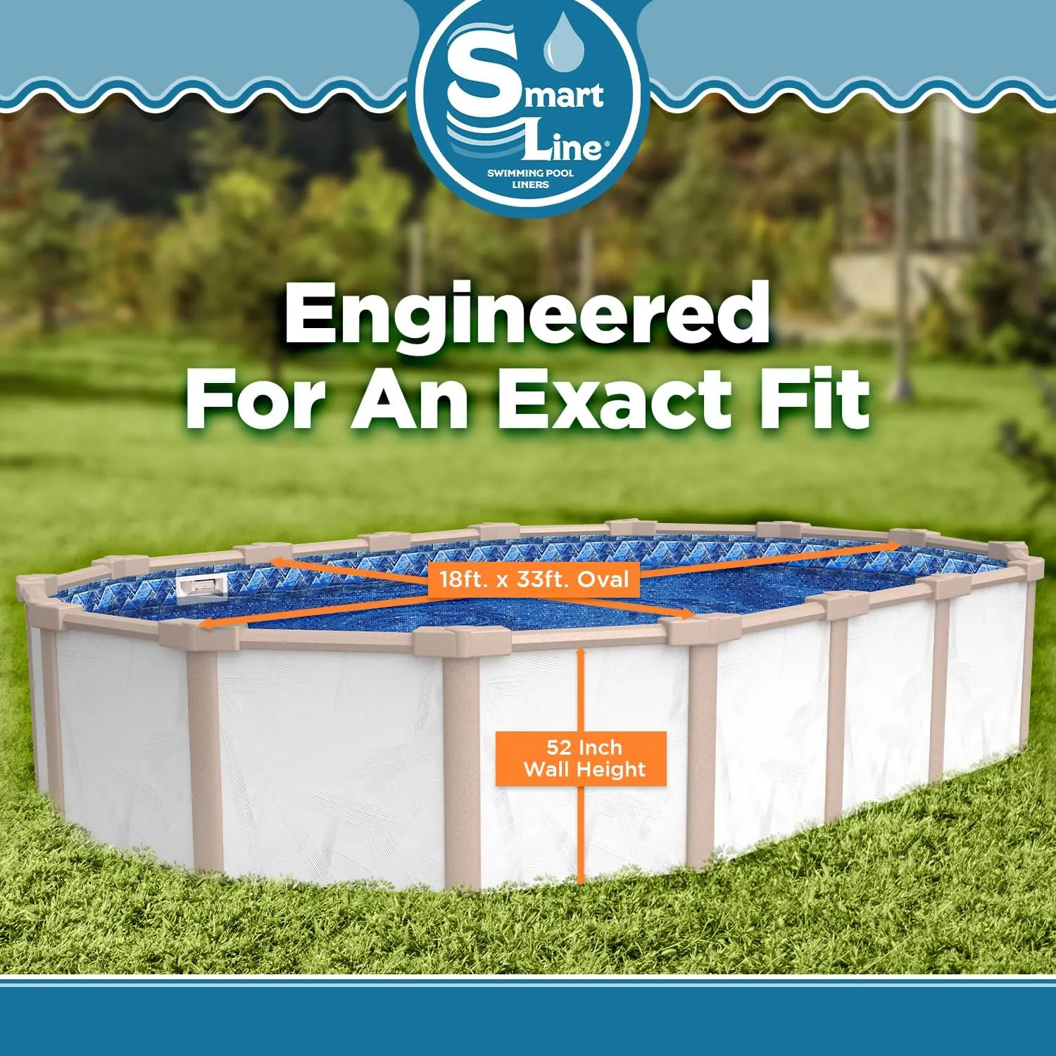SmartLine 18 ft x 33 ft Oval Swimming Pool Liner | Stone Harbor | Unibead Style | 52 Inch Wall Height | 25 Gauge Vinyl | for Steel Sided Above Ground Pools | Gasket Kit Included