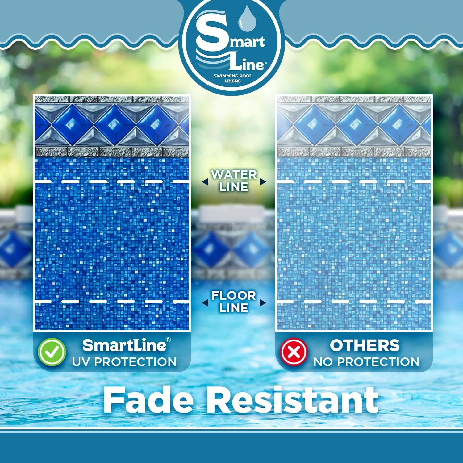 Smartline 30 ft Round Swimming Pool Liner | Crystal Tile | Unibead Style | 54 Inch Wall Height | 25 Gauge Heavy Duty Virgin Vinyl | Designed for Steel Sided Above Ground Pools