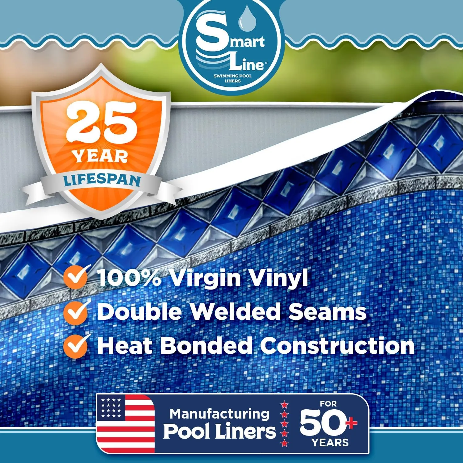 Smartline 30 ft Round Swimming Pool Liner | Crystal Tile | Unibead Style | 54 Inch Wall Height | 25 Gauge Heavy Duty Virgin Vinyl | Designed for Steel Sided Above Ground Pools
