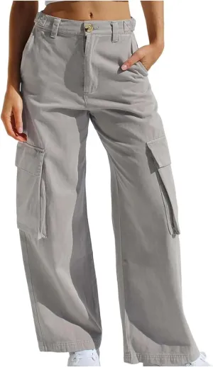 SMIDOW Womens Baggy Cargo Pants Jeans Chino Pants Jeans with Multiple Pockets Straight Leg Workout Casual Denim Pants