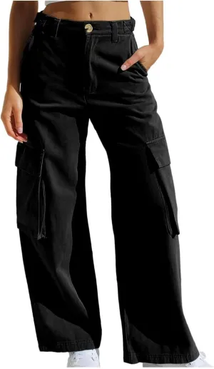 SMIDOW Womens Baggy Cargo Pants Jeans Chino Pants Jeans with Multiple Pockets Straight Leg Workout Casual Denim Pants