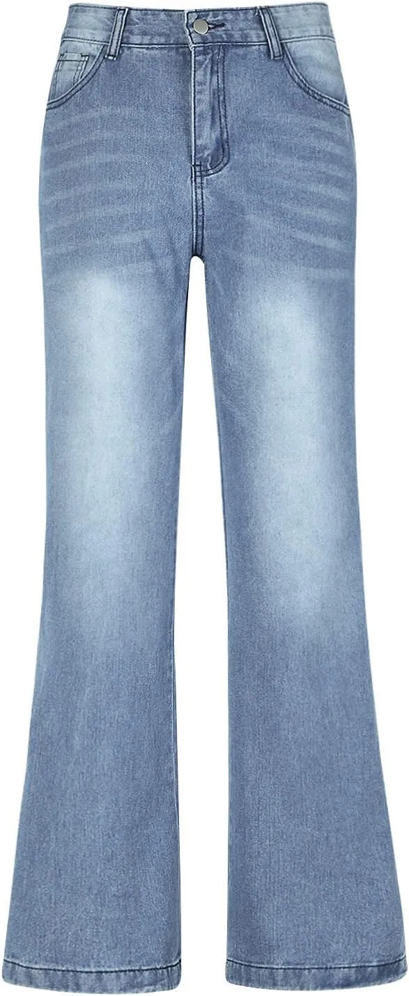 SMIDOW Women's High Waisted Flare Jeans with Belt Bootcut Stretchy Denim Pants Full Length Wide-Leg Denim Pants