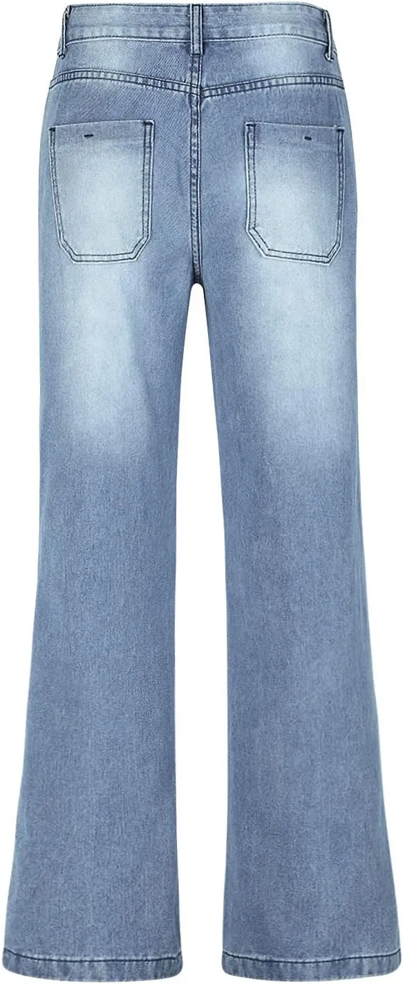 SMIDOW Women's High Waisted Flare Jeans with Belt Bootcut Stretchy Denim Pants Full Length Wide-Leg Denim Pants