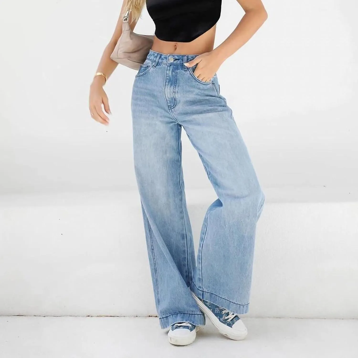 SMIDOW Women's High Waisted Flare Jeans with Belt Bootcut Stretchy Denim Pants Full Length Wide-Leg Denim Pants