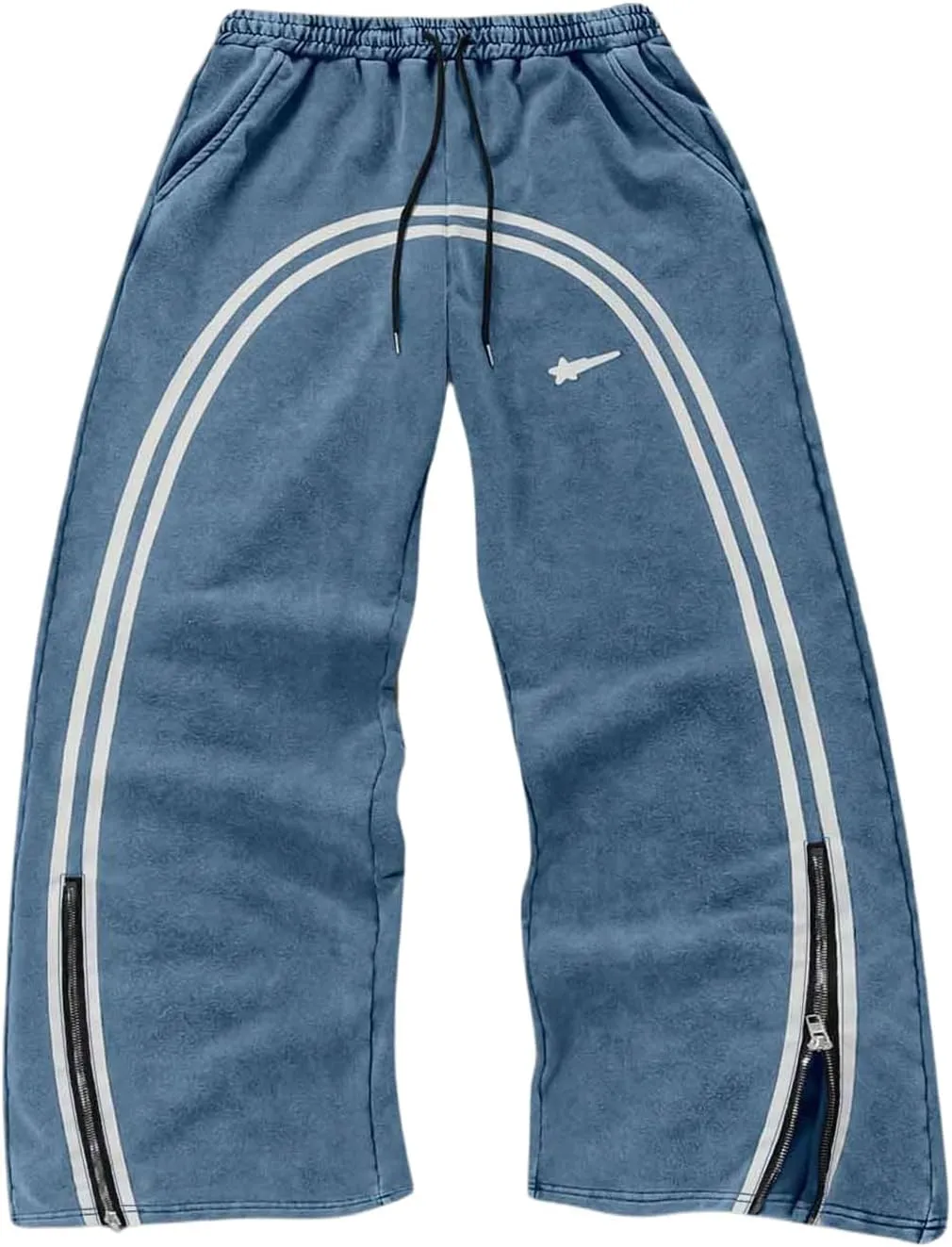 SOLY HUX Men's Side Striped Sweatpants Drawstring Waist Zipper Baggy Wide Leg Pants Streetwear