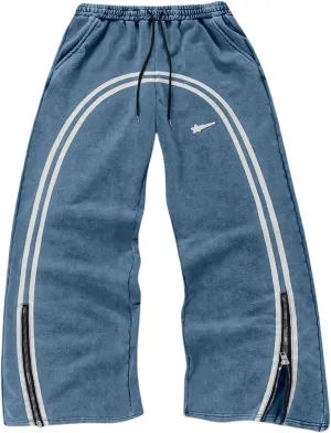 SOLY HUX Men's Side Striped Sweatpants Drawstring Waist Zipper Baggy Wide Leg Pants Streetwear