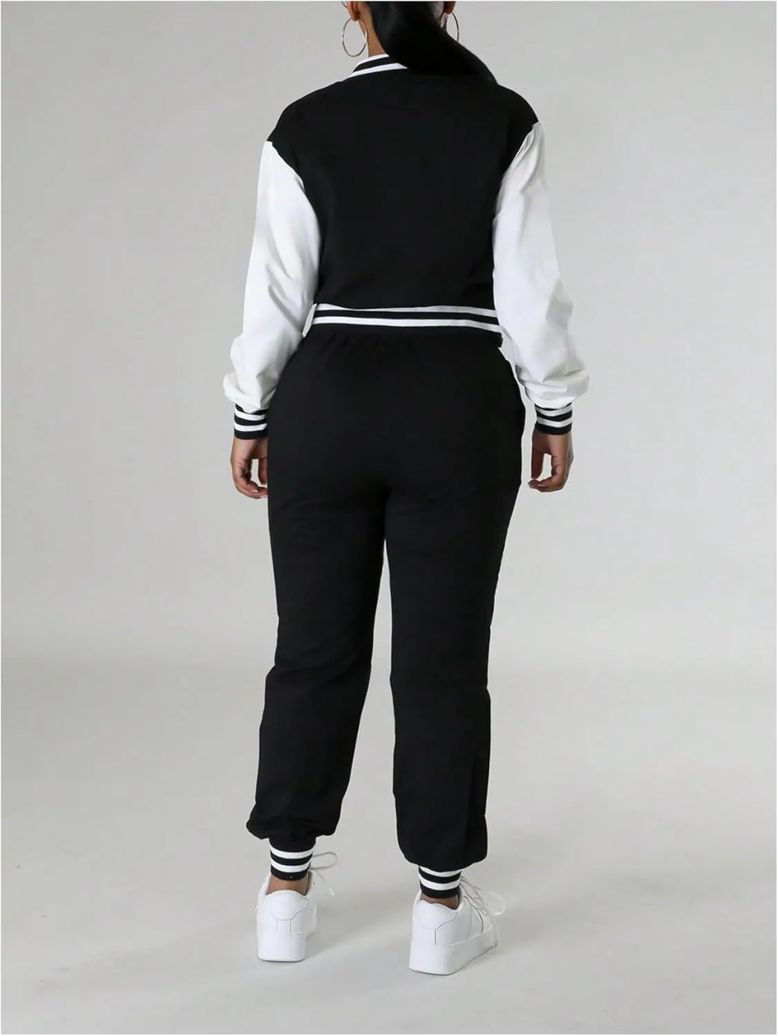 SOLY HUX Women's 2 Piece Sweatsuit Outfits Color Block Long Sleeve Varsity Jacket and Sweatpants Set