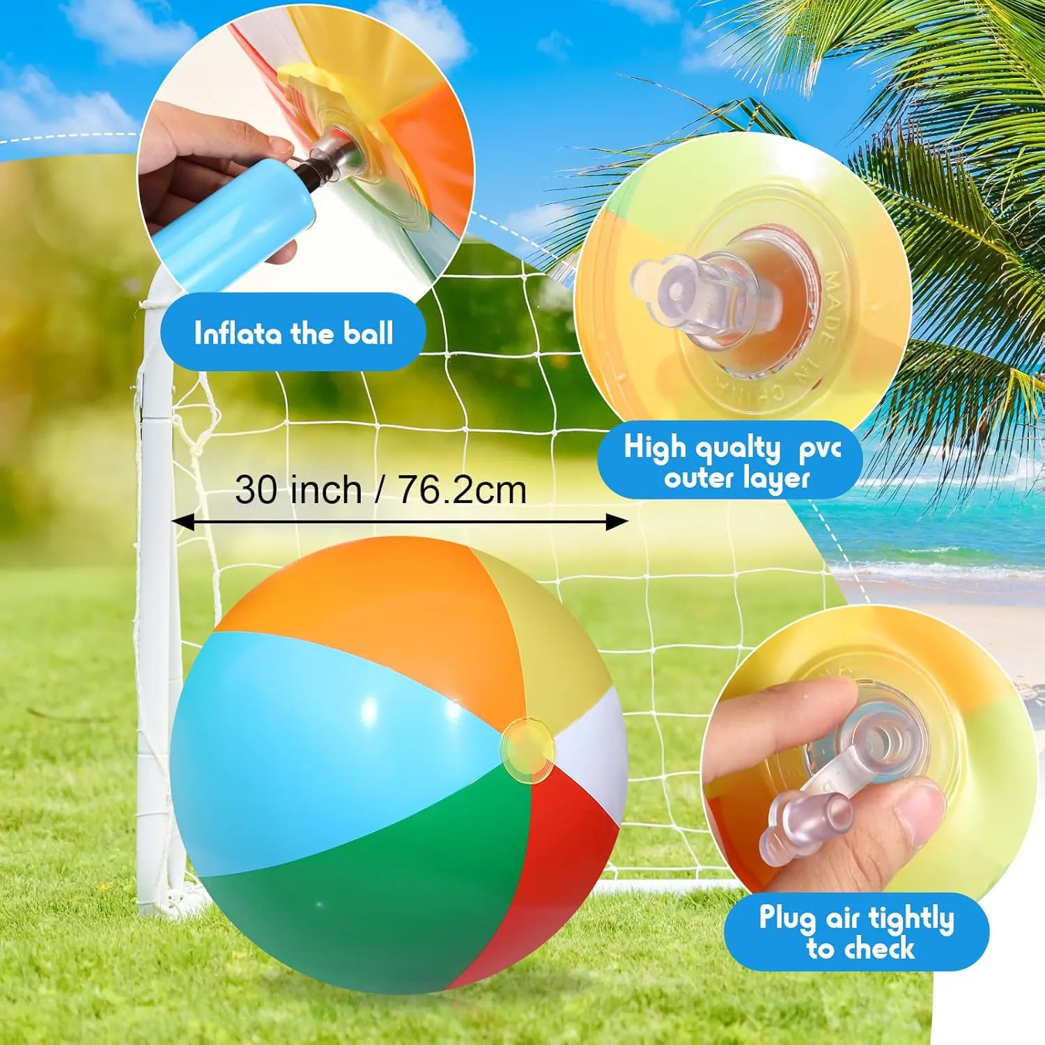 Sosation 4 Pcs Giant Inflatable Beach Ball 30inch Large Baseball Soccer Basketball Football 2.5ft Inflatable Sport Ball for Summer Pool Beach Outdoor Sports Themed Party(Rainbow Style)