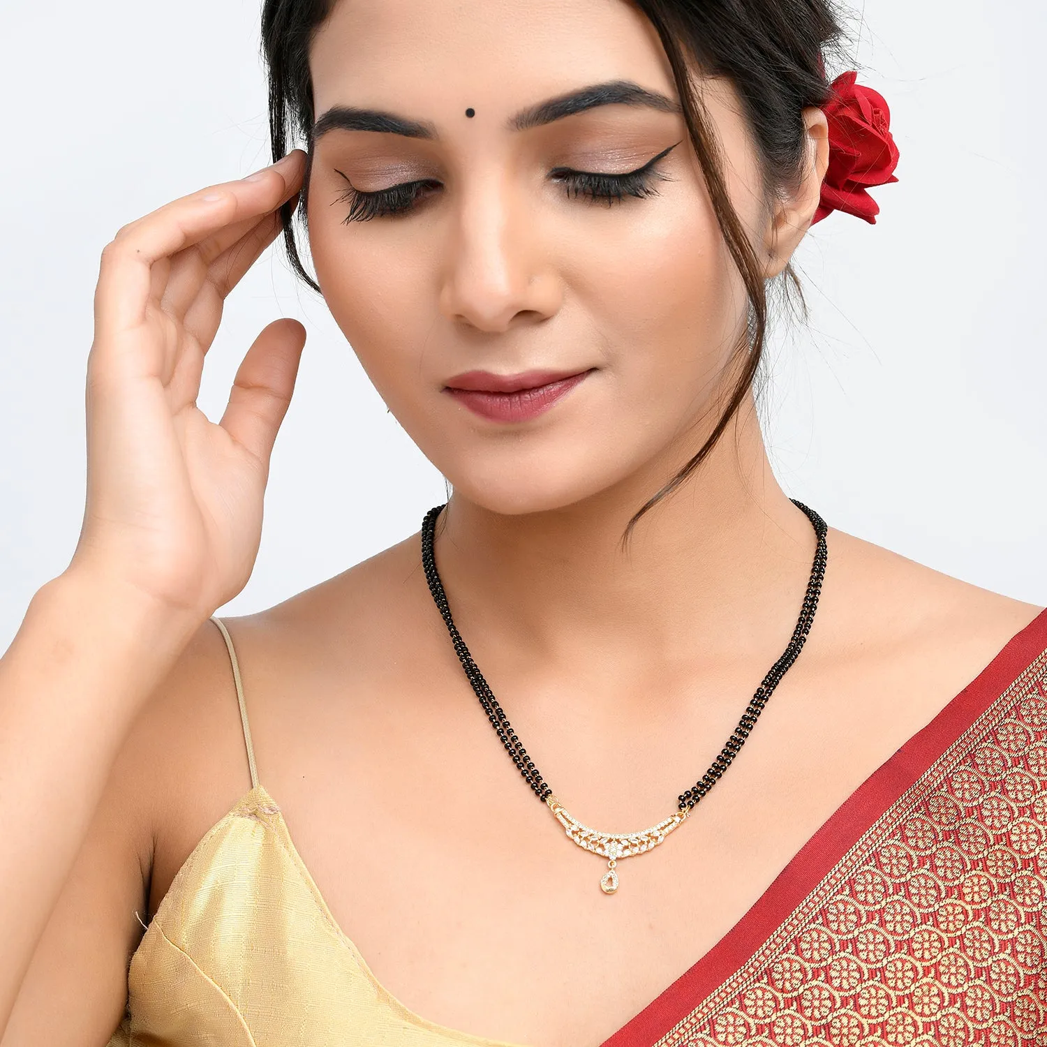 Sparkling Elegance Gold Plated Cz Drop Mangalsutra