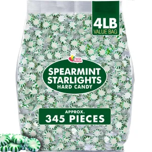 Spearmint Starlight Mints – 4-Pound Bulk Bag - Individually Wrapped - Green and White Hard Candies for Office, Reception
