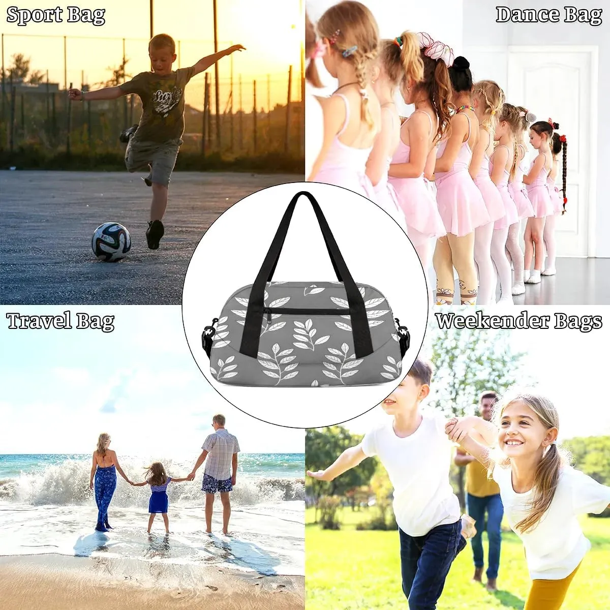 Sport Duffel Bag Leaf Pattern Kids Gym Bag Weekender Overnight Bags for Boys Girls Teens Carry On Workout Travel Bag