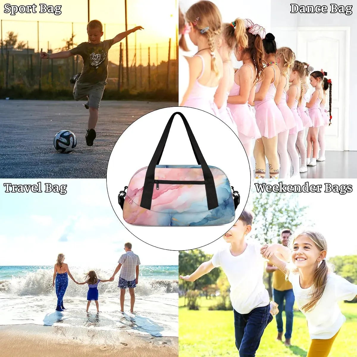 Sport Duffel Bag Marble Pattern Kids Gym Bag Weekender Overnight Bags for Boys Girls Teens Carry On Workout Travel Bag
