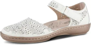 Spring Step Women's SABRIYE Leather Mary Jane Shoes – Laser-Cut Design, Adjustable Hook-and-Loop Closure, Padded Comfort, Flexible Sole