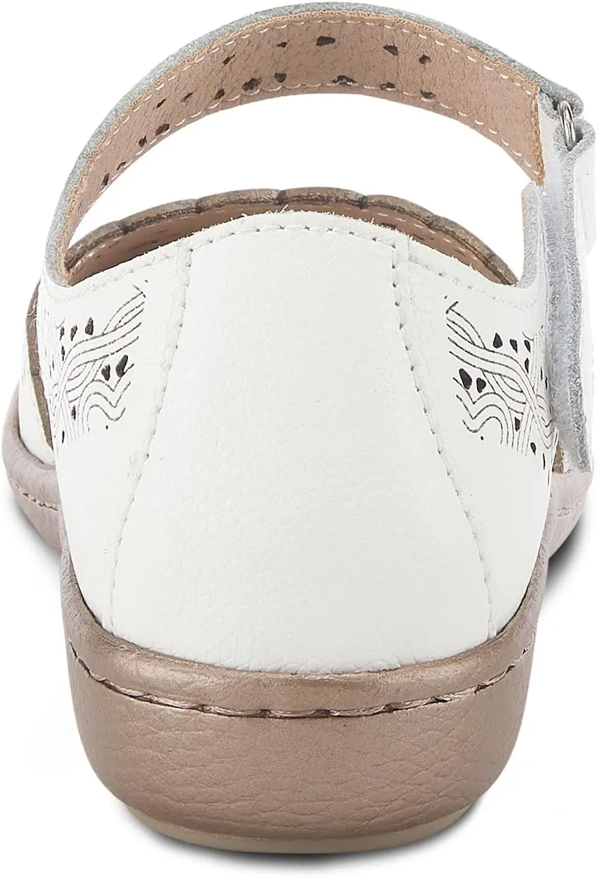 Spring Step Women's SABRIYE Leather Mary Jane Shoes – Laser-Cut Design, Adjustable Hook-and-Loop Closure, Padded Comfort, Flexible Sole