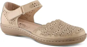 Spring Step Women's SABRIYE Leather Mary Jane Shoes – Laser-Cut Design, Adjustable Hook-and-Loop Closure, Padded Comfort, Flexible Sole