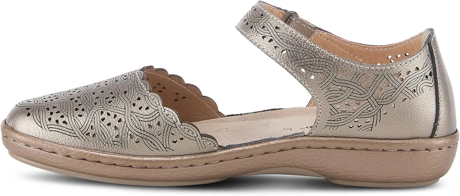 Spring Step Women's SABRIYE Leather Mary Jane Shoes – Laser-Cut Design, Adjustable Hook-and-Loop Closure, Padded Comfort, Flexible Sole