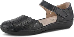Spring Step Women's SABRIYE Leather Mary Jane Shoes – Laser-Cut Design, Adjustable Hook-and-Loop Closure, Padded Comfort, Flexible Sole