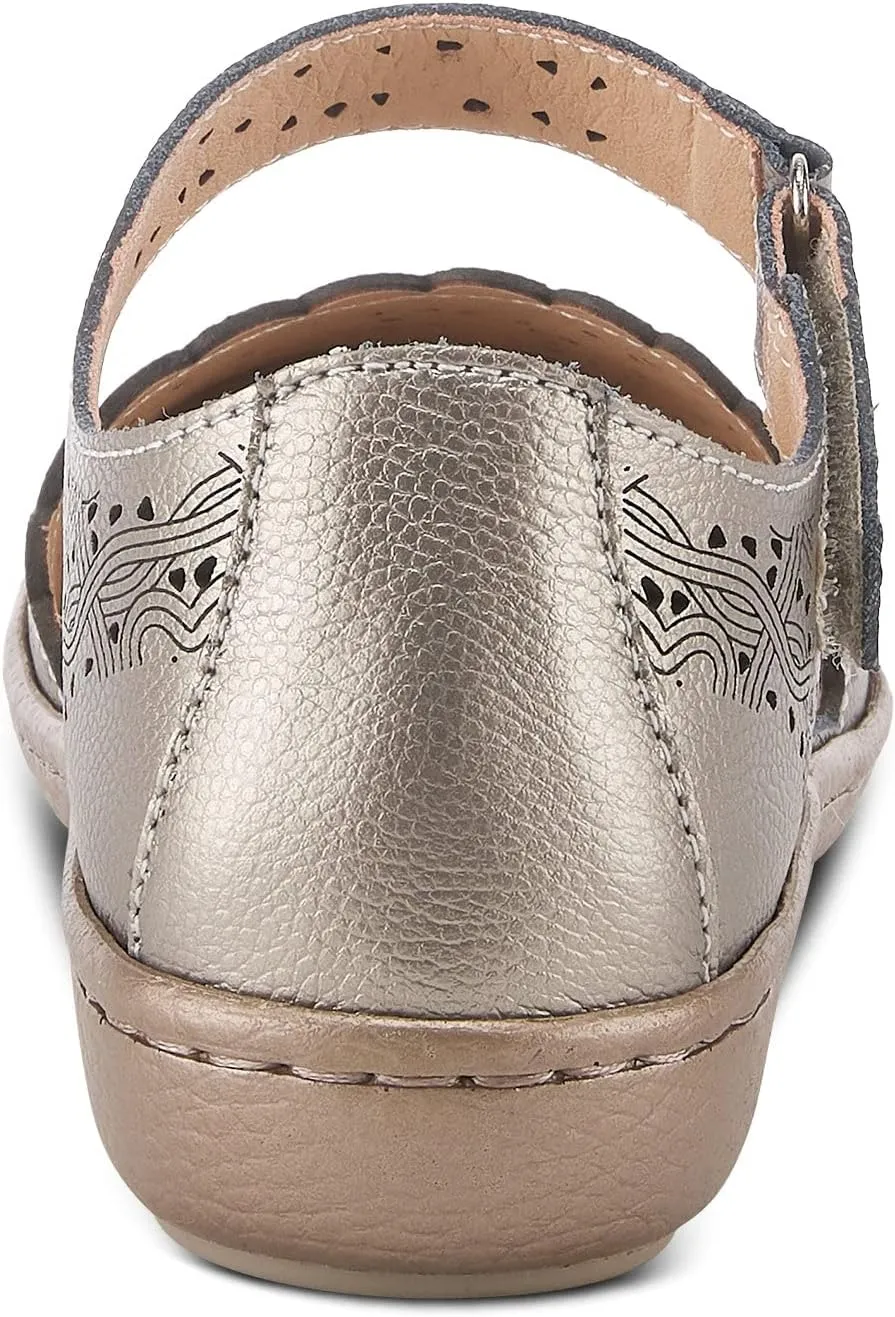 Spring Step Women's SABRIYE Leather Mary Jane Shoes – Laser-Cut Design, Adjustable Hook-and-Loop Closure, Padded Comfort, Flexible Sole