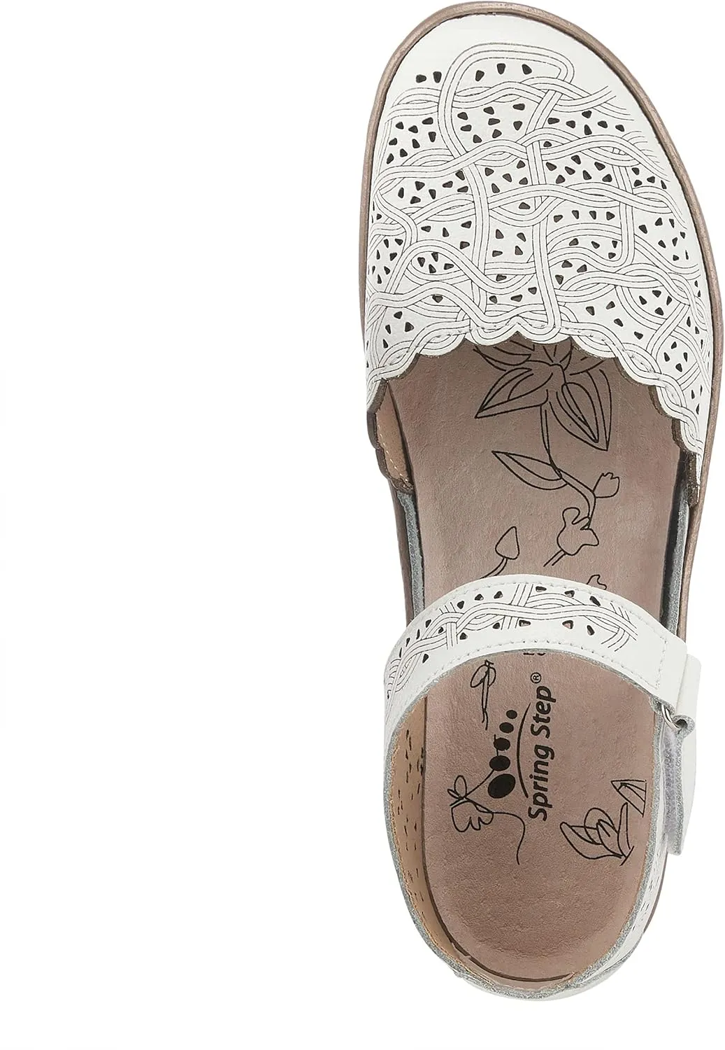 Spring Step Women's SABRIYE Leather Mary Jane Shoes – Laser-Cut Design, Adjustable Hook-and-Loop Closure, Padded Comfort, Flexible Sole