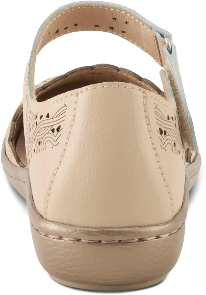 Spring Step Women's SABRIYE Leather Mary Jane Shoes – Laser-Cut Design, Adjustable Hook-and-Loop Closure, Padded Comfort, Flexible Sole