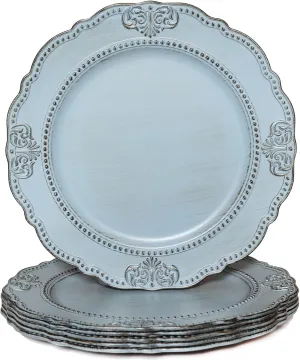 Spsyrine Antique Blue Charger Plates Set of 6, 13" Chargers for Dinner Plates, Wedding, Banquets, Party