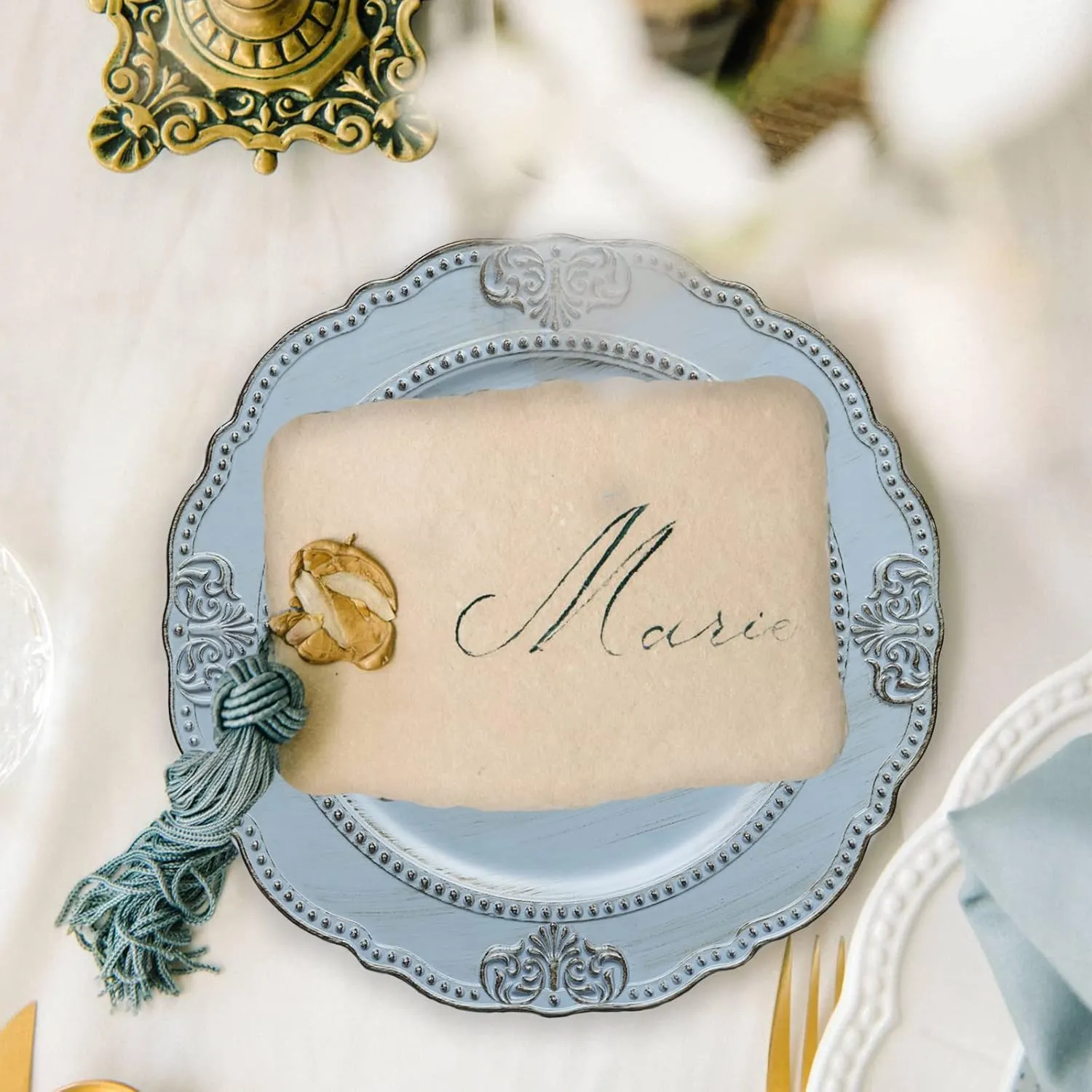 Spsyrine Antique Blue Charger Plates Set of 6, 13" Chargers for Dinner Plates, Wedding, Banquets, Party