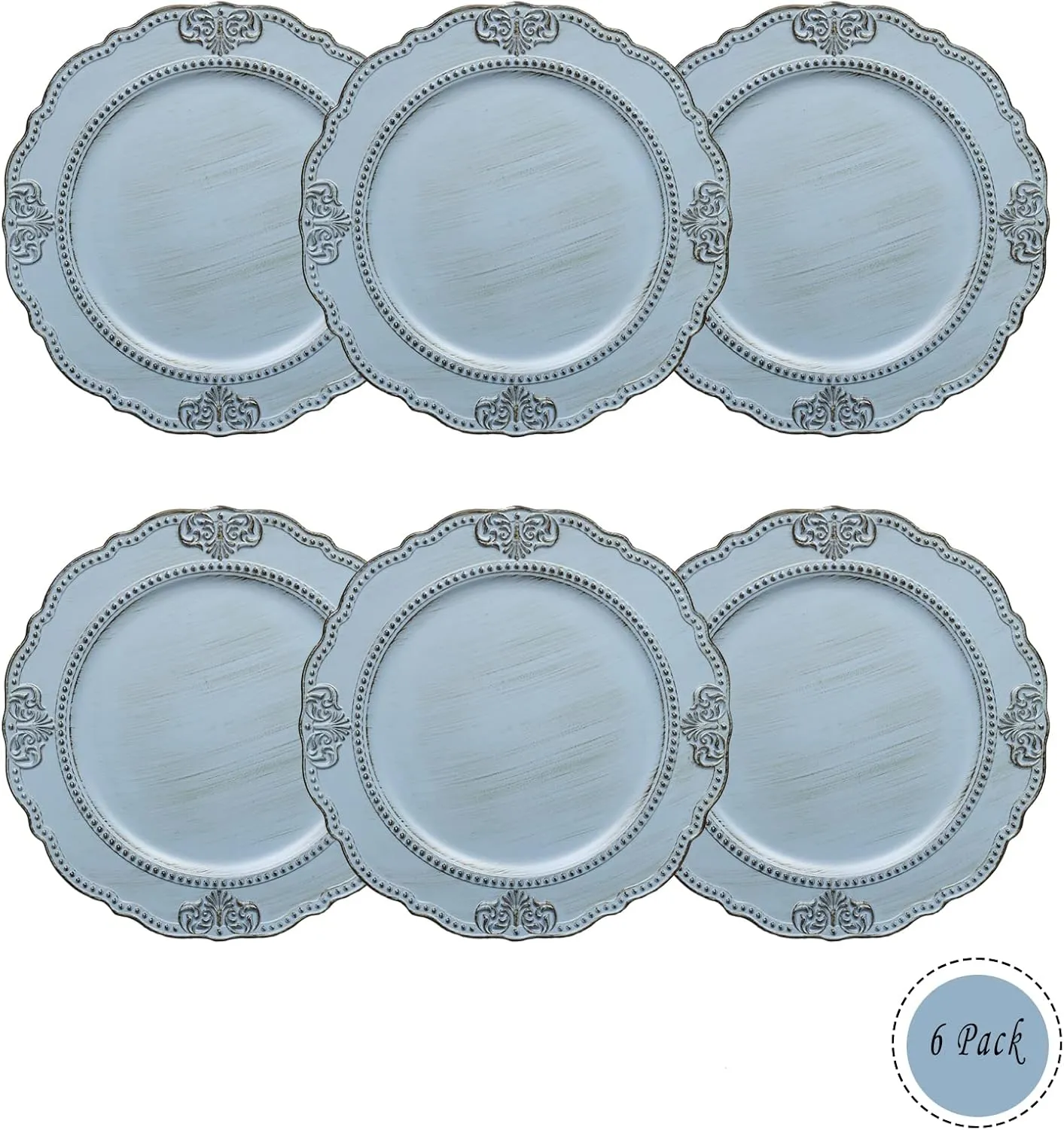 Spsyrine Antique Blue Charger Plates Set of 6, 13" Chargers for Dinner Plates, Wedding, Banquets, Party