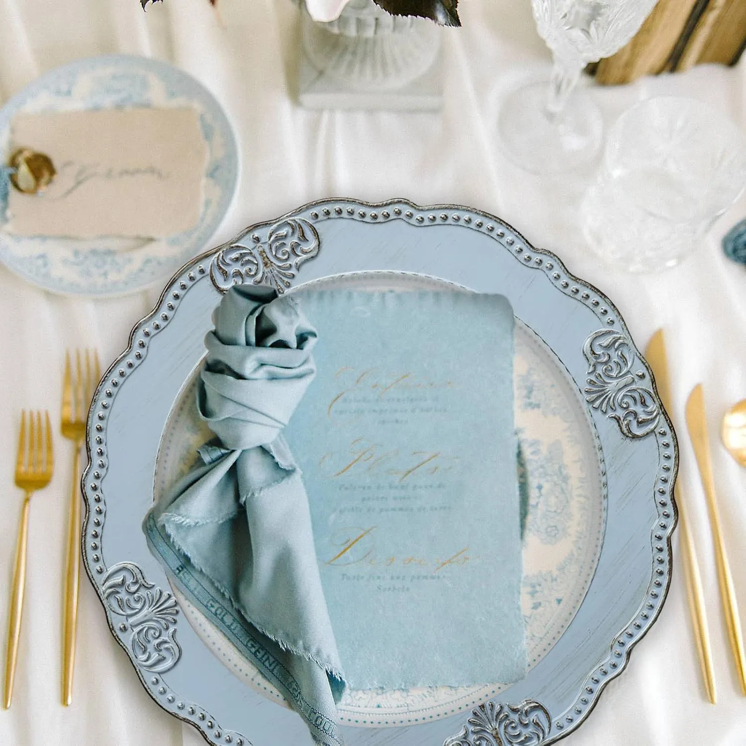 Spsyrine Antique Blue Charger Plates Set of 6, 13" Chargers for Dinner Plates, Wedding, Banquets, Party