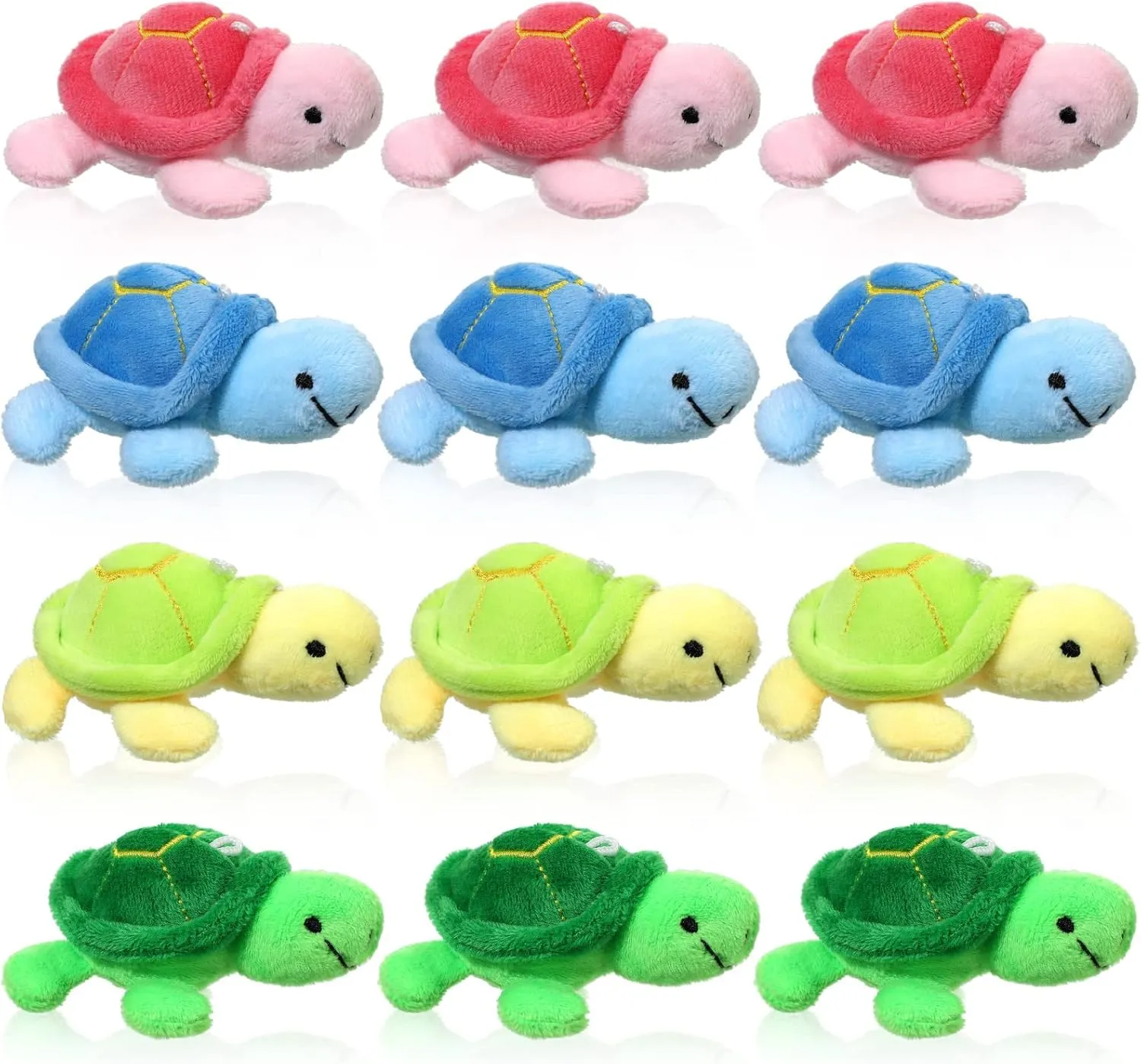 Sratte 12 Pcs Mini Turtle Stuffed Toy Soft Small Sea Turtle Animal Plush Toys for Adults Birthday Party Decorations Beach Bag Gift, Pink Blue Yellow Green 3 Inch