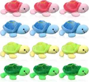 Sratte 12 Pcs Mini Turtle Stuffed Toy Soft Small Sea Turtle Animal Plush Toys for Adults Birthday Party Decorations Beach Bag Gift, Pink Blue Yellow Green 3 Inch