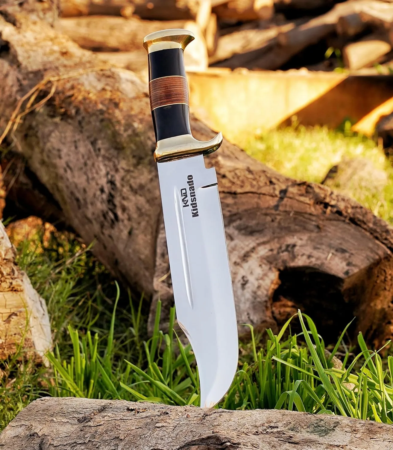 Stainless Steel Handmade Fixed Blade Hunting Knife with Sheath - Crocodile Dundee Bowie Knife with firm Grip Handle made of Horn & Leather for outdoor camping(D Bowie)