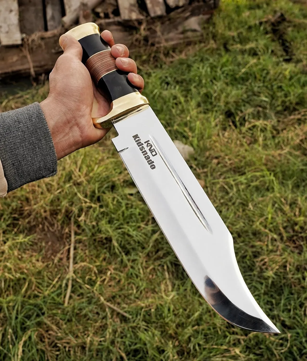 Stainless Steel Handmade Fixed Blade Hunting Knife with Sheath - Crocodile Dundee Bowie Knife with firm Grip Handle made of Horn & Leather for outdoor camping(D Bowie)