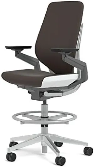 Steelcase Gesture 442 Stool Chair - Espresso Elmosoft Leather, Shell Back, Light on Light Frame